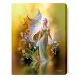 Fantasy Wall Art Print in Warm Golden Colors, Flowers Water and Fairy Artwork - "Autumn Reflections"