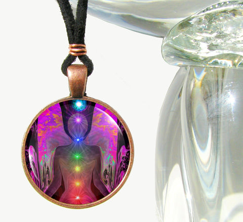 Chakra Energy Necklace, Spiritual Jewelry, Rainbow Angel Artwork
