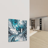 double switch plate featuring acrylic pour artwork print in blue, gray and navy by Primal Painter