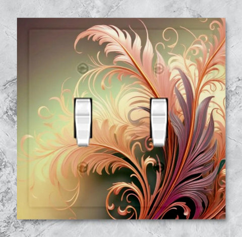 Printed double switch plate cover of a fall foliage in warm colors. Artwork by Primal Painter with art nouveau influences