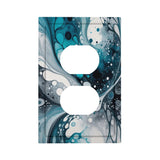 outlet plate featuring acrylic pour artwork print in blue, gray and navy by Primal Painter