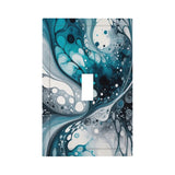 single switch plate featuring acrylic pour artwork print in blue, gray and navy by Primal Painter