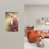 Printed double switch plate cover of a fall foliage in warm colors. Artwork by Primal Painter with art nouveau influences and shown on a wall