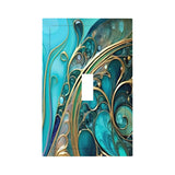 Abstract art design in teal and gold with art nouveau flourishes by Primal Painter printed on a single switch plate cover