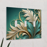 Beveled Edge Floral Art Switch Plate Cover, Two Sizes, Unique Home Decor with Green Gold Fern Leaves