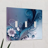 Beveled Edge Abstract Art Switch Plate Cover, Two Sizes, Unique Blue Floral Home Decor