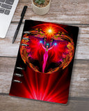 Red Binder Notebook with Unique Root Chakra Energy Art called Primal Healing, A5 Lined Journal