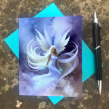 Angel Art Greeting Card, Celestial Stationary, Birthday Notecard-"Cloud Floater"