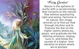 Greeting card of a white-haired, white winged fairy in a flowing dress against purple, blue and green art nouveau style foliage and flowers by Primal Painter with message