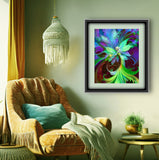 Flower Nymph Fairy in Green Purple and Blue, Fantasy Art Print, Colorful Wall Decor