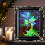 Flower Nymph Fairy in Green Purple and Blue, Fantasy Art Print, Colorful Wall Decor