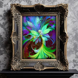 Flower Nymph Fairy in Green Purple and Blue, Fantasy Art Print, Colorful Wall Decor