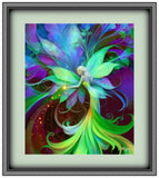 Flower Nymph Fairy in Green Purple and Blue, Fantasy Art Print, Colorful Wall Decor