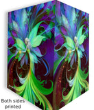 green fairy greeting card that's illustrated as part of  a flower against a purple and blue art nouveau background by Primal Painter printed on both sides