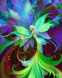 Flower Nymph Fairy in Green Purple and Blue, Fantasy Art Print, Colorful Wall Decor