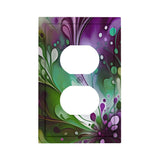 Outlet cover art plate cover printed with an abstract design of flowing colors in plum, greens and white by Primal Painter