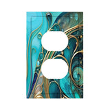 Abstract art design in teal and gold with art nouveau flourishes by Primal Painter printed on an outlet cover