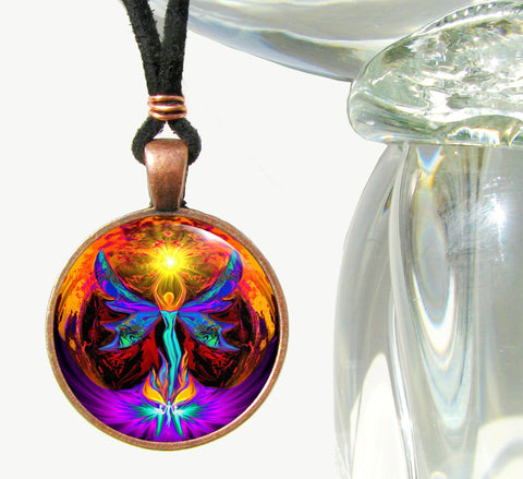 Angel Pendant, Chakra Necklace, Psychedelic Wearable Art, Phoenix Ris –  Primal Painter
