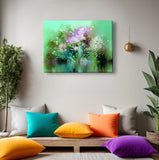 Impressionist Floral Abstract Art Print in Green and Pink, Flower Reflection in Water