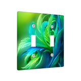 Abstract Art Switch Plate Cover, Feathery Foliage in Vivid Green and Blue, Two Sizes