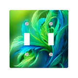 Abstract Art Switch Plate Cover, Feathery Foliage in Vivid Green and Blue, Two Sizes