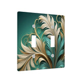 Floral Art Switch Plate Cover, Feathery Green and Gold Fern Leaves, Art Nouveau Decor