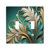 Floral Art Switch Plate Cover, Feathery Green and Gold Fern Leaves, Art Nouveau Decor