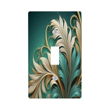 Art nouveau fern foliage art in teal, green and gold by Primal Painter printed on a single switch plate