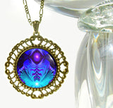 Purple & Teal Chakra Necklace, Reiki Energy Jewelry - "Intuitive Truth"