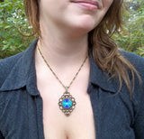 Purple & Teal Abstract Art Jewelry, Reiki Energy Necklace - "Intuitive Truth"