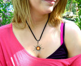 Sacral Chakra Necklace, Orange Starburst Pendant, Reiki Energy Sun Jewelry