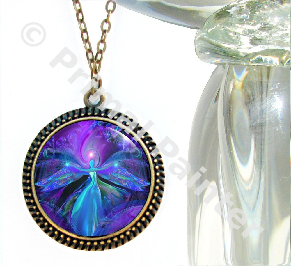 Purple Angel Necklace Third Eye Chakra Jewelry Reiki Energy Art T Primal Painter